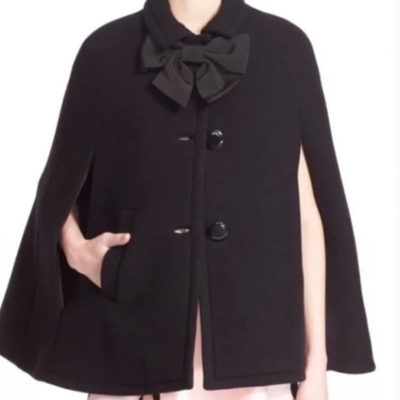 Kate Spade Bow Capelet Black Jacket Coat Wool Blend Rare Lined Size Small NWOT - Picture 1 of 16